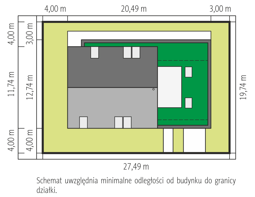 schemat działki z odległosciami od granicy