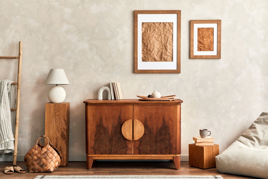 wnętrze w stylu japandi z wyjątkową komodą