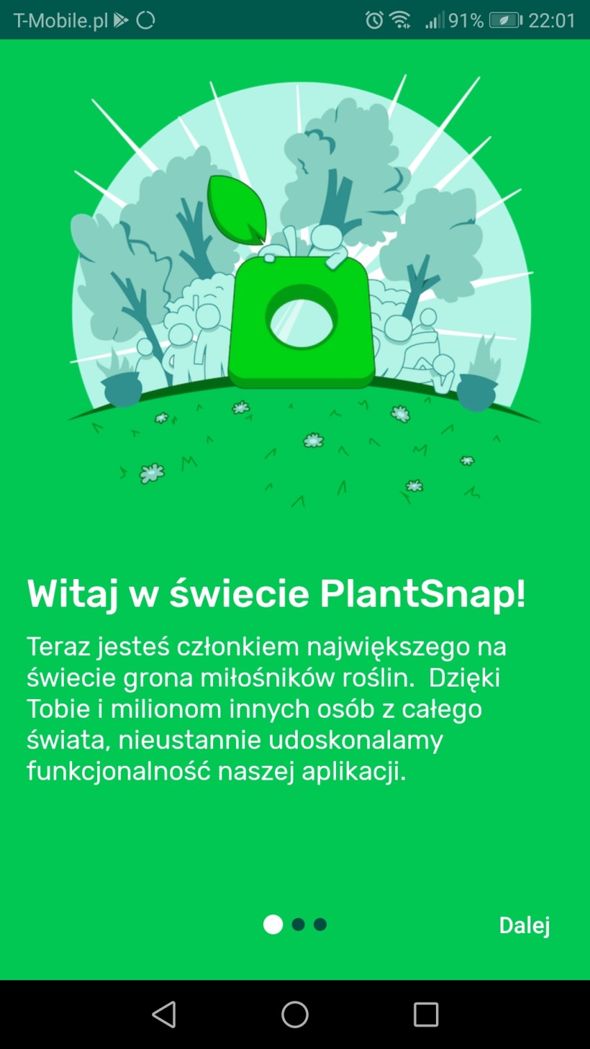 ekran powitalny aplikacji plant snap