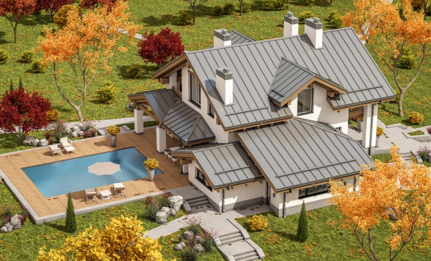 widok z góry na piękny dom jesienią