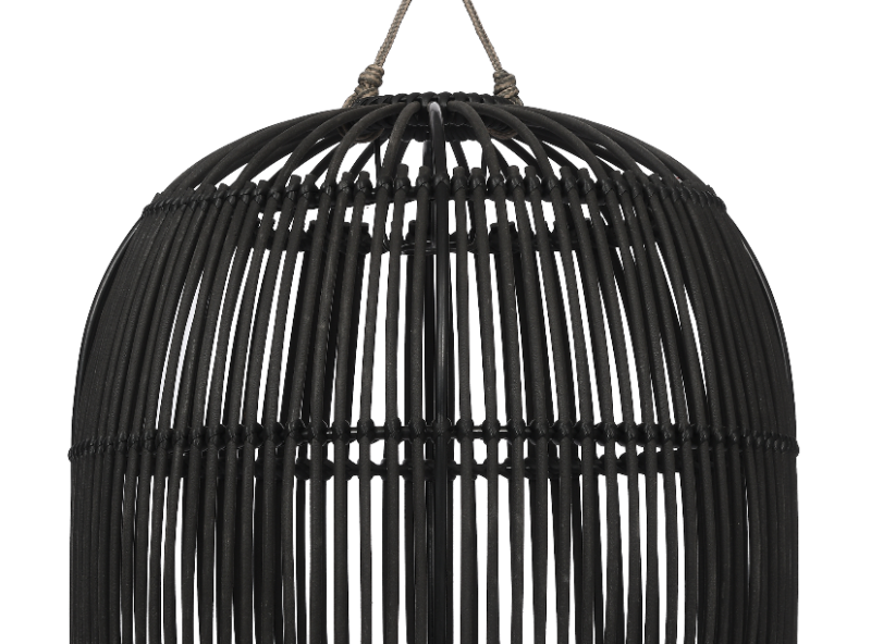 Wisząca lampa ażurowa z technorattanu Kano (czarna) - Ogrodolandia.pl