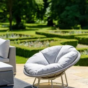 Fotel ogrodowy okrągły Aira szary z poduszką