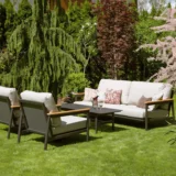 Nowoczesny wypoczynek ogrodowy Nashville z aluminium i teak - Ogrodolandia.pl