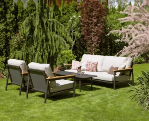 Nowoczesny wypoczynek ogrodowy Nashville z aluminium i teak