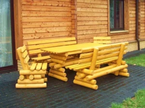 Komplet ogrodowy z półwałków MAJKA (stół, 2 ławki i 2 krzesła)