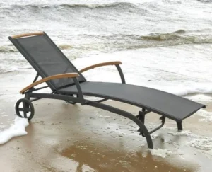 Leżak ogrodowy RENNES (aluminium i teak)