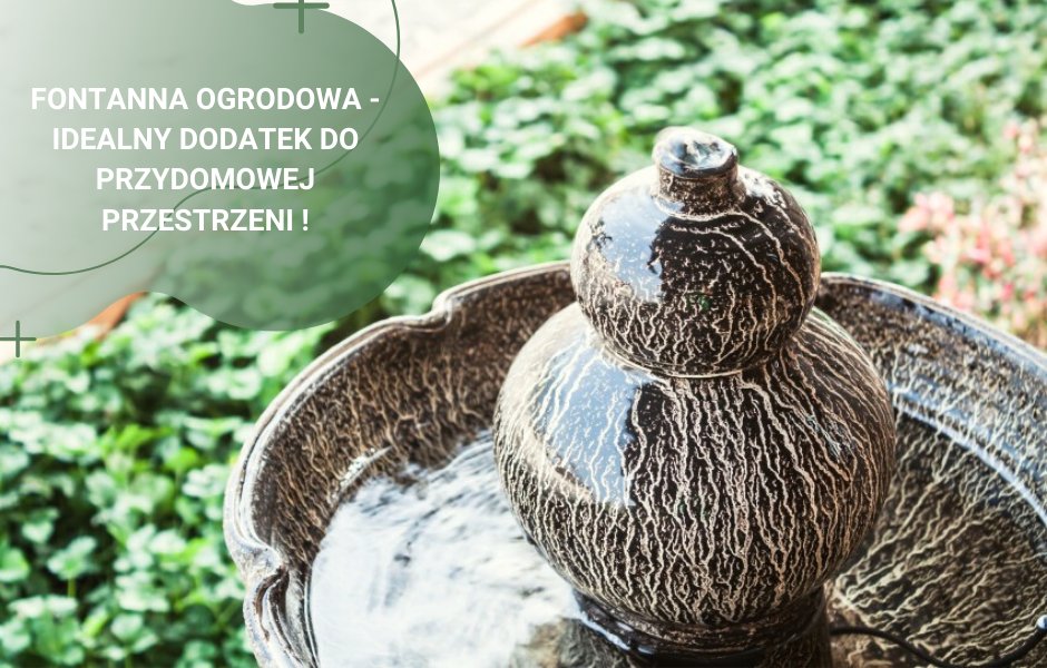 Zbliżenie fontanny ogrodowej z płynącą wodą, otoczonej bujną zielenią roślin, oddaje rustykalny urok na jej teksturowanej kamiennej powierzchni.