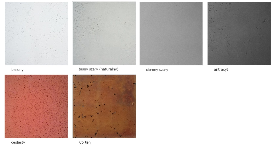 Dostępna kolorystyka płyt elewacyjnych z betonu architektonicznego