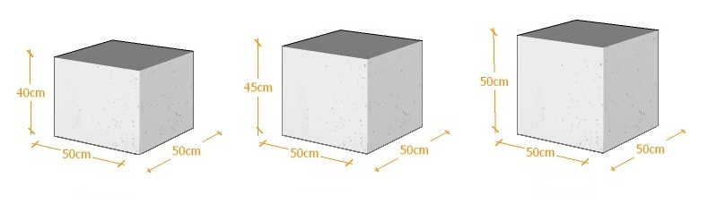 Wymiary siedziska kwadratowego Cubik z betonu architektonicznego